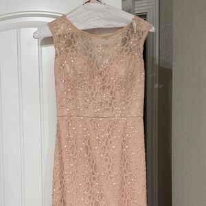 Mori Lee Blush Pink Lace Prom Dress with Sequins